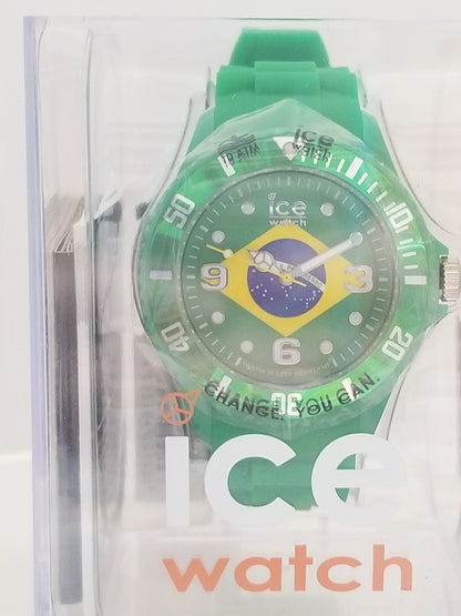 Green ICE Watch w/ Brazillian Flag Face Design