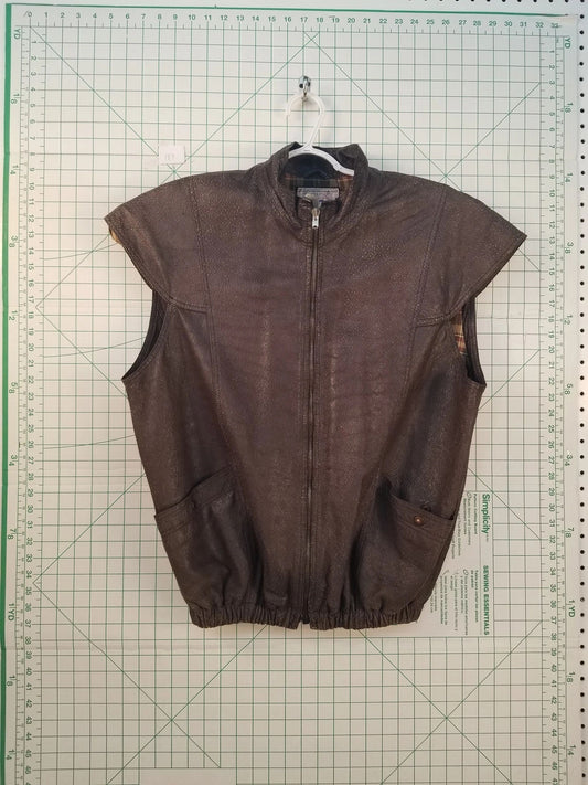 Carapace Brown Leather Zip-up Vest