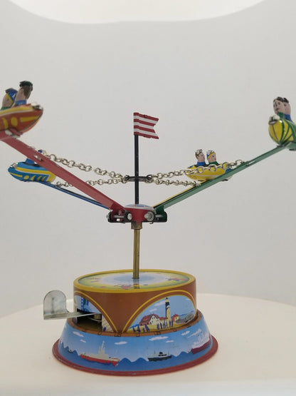 Tin Carnival Airplane Ride Wind-up Collector's Toy