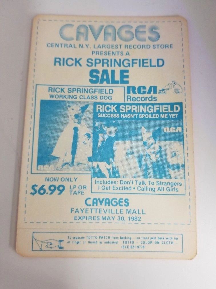 Rick Springfield 1982 Backstage Pass