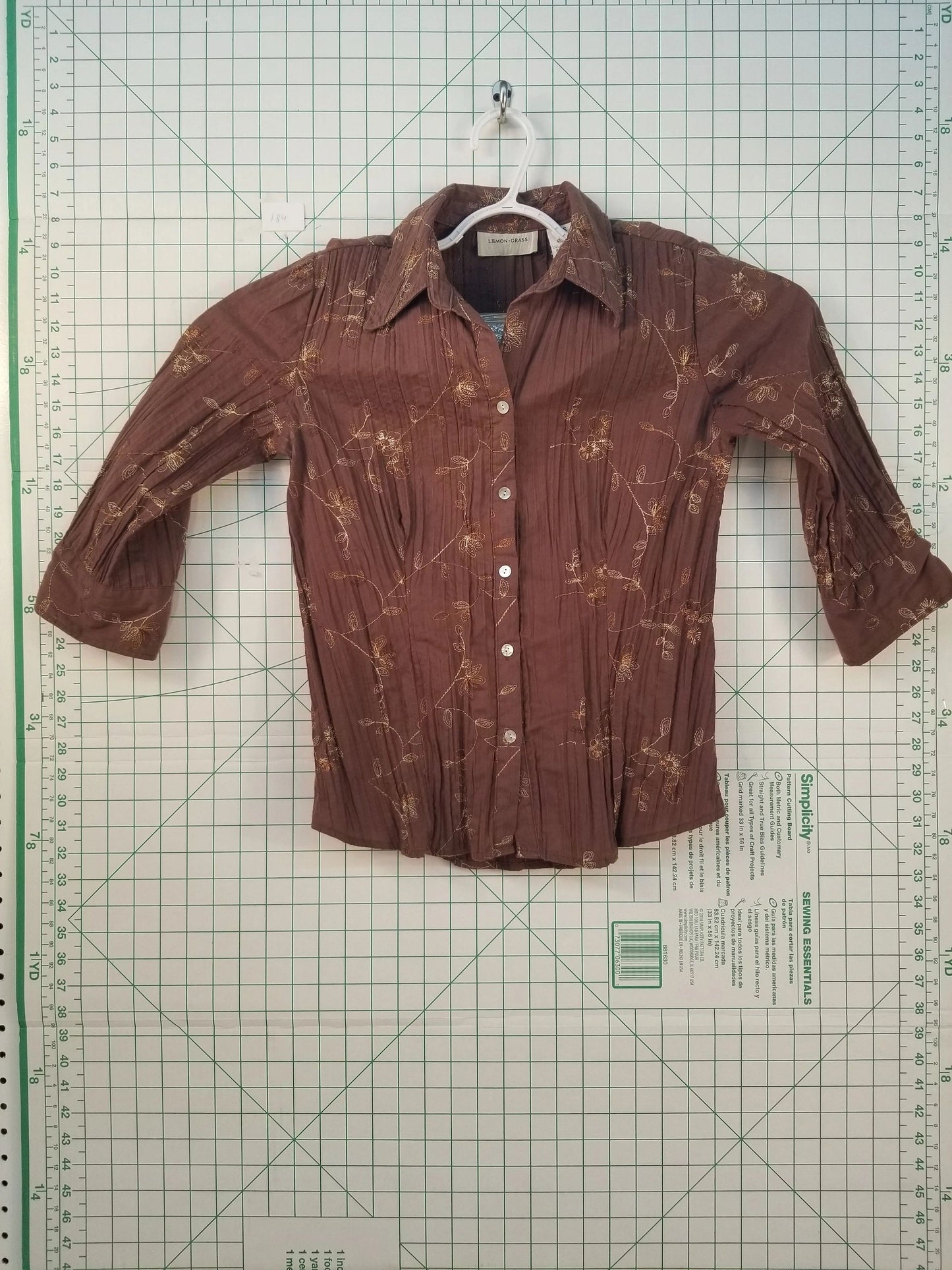 Lemon Grass Brown Long Sleeve Button Up