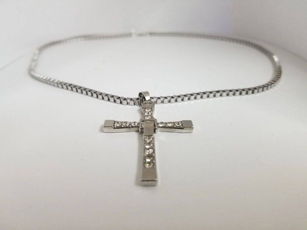 Jewel-inset Hingepoint Alloy Crucifix Necklace
