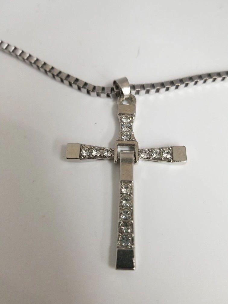 Jewel-inset Hingepoint Alloy Crucifix Necklace