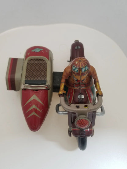 Tin Motorcycle w/ Sidecar Wind-up Collector's Toy