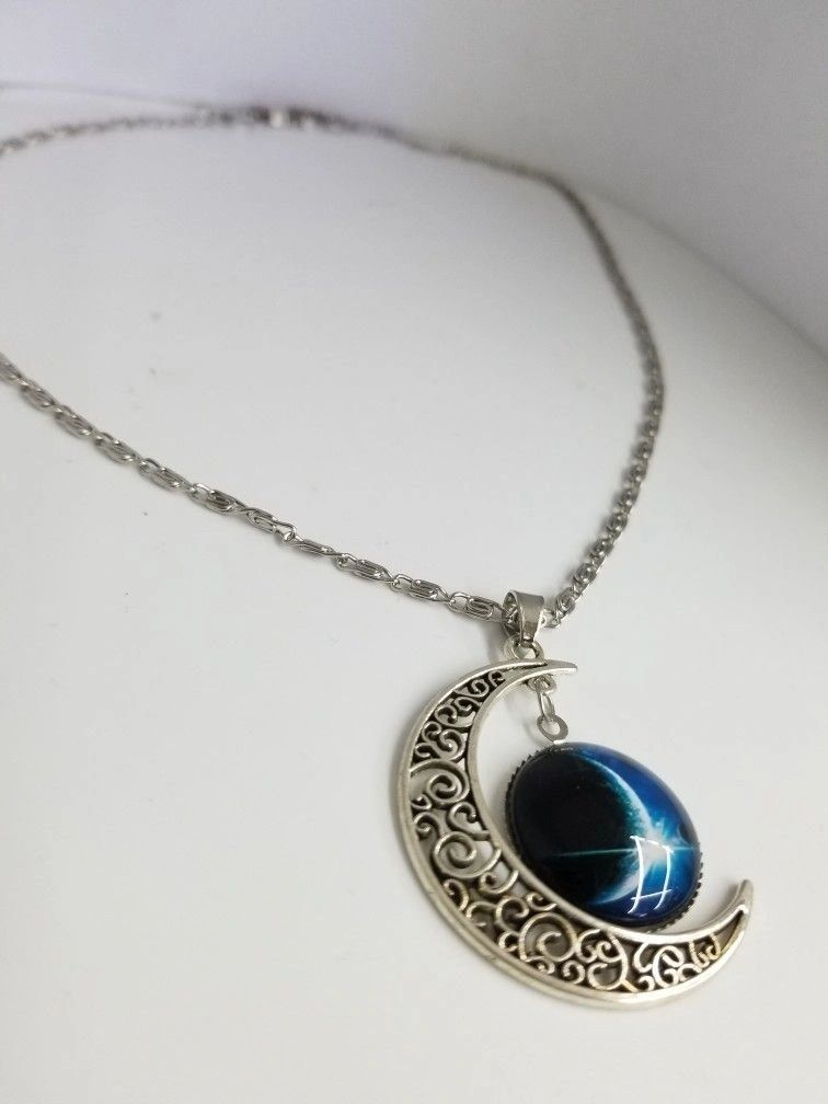 Crescent Moon Pendant And Eclipse Medallion Necklace