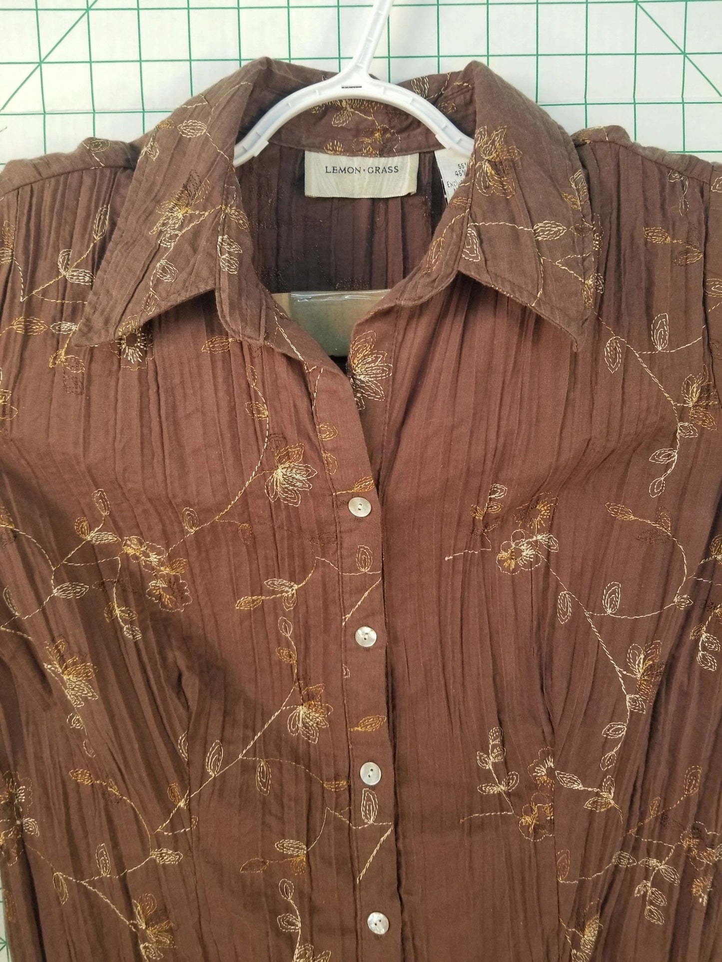 Lemon Grass Brown Long Sleeve Button Up