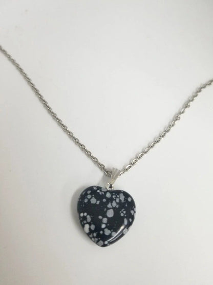 Cut Quartz Speckled Heart Pendant Necklace