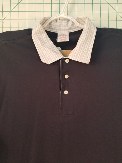 Brooks Brothers Plaid Collar Black Polo XL