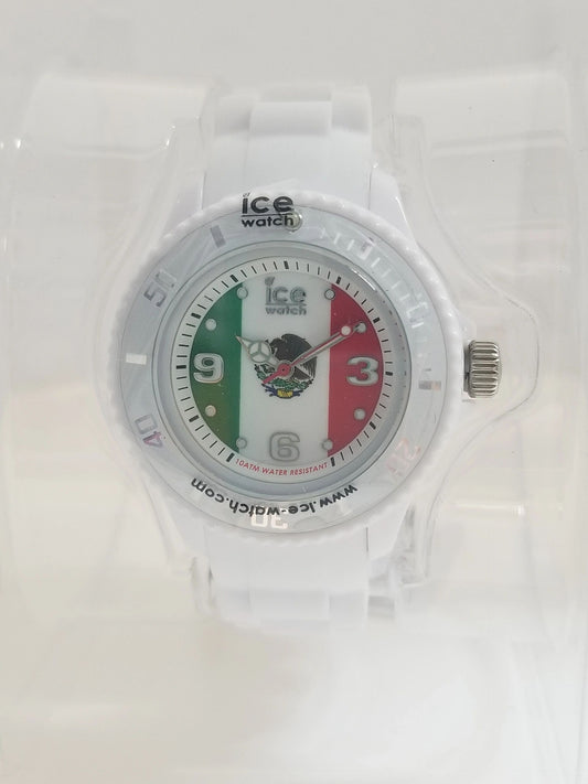 White ICE Watch w/ Mexico Flag Face Design