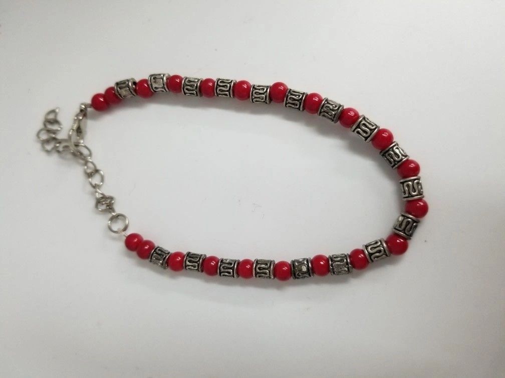 Red Bead Charm Bracelet
