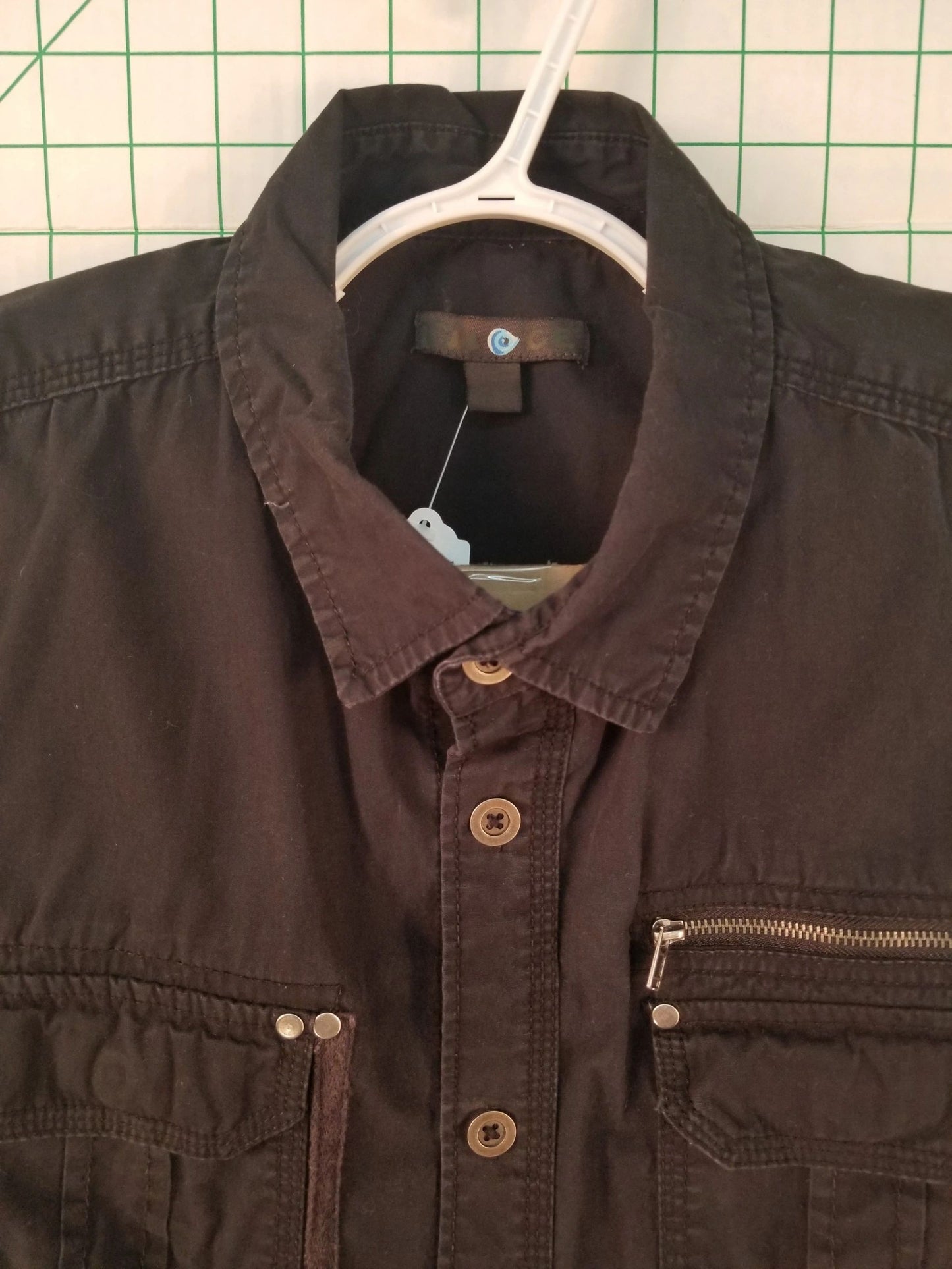 Twice Black Button Down with Zip Pocket