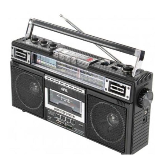 ReRun X Cassette Player Boombox with 4-Band Radio, MP3 Converter, and Bluetooth