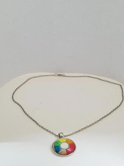 Rainbow Mural Medallion With Chain Necklace