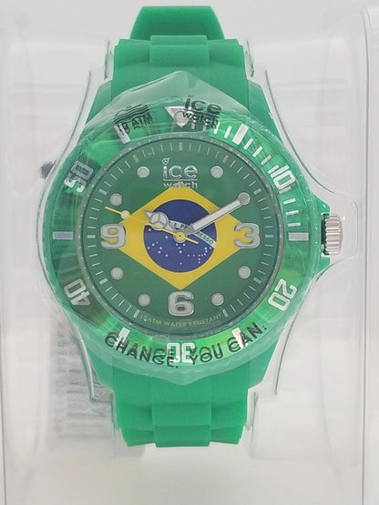 Green ICE Watch w/ Brazillian Flag Face Design