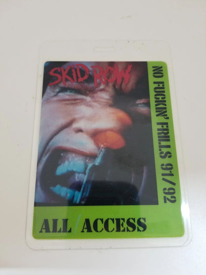 Skid Row "No Fuckin' Frills 91/92" Backstage Pass