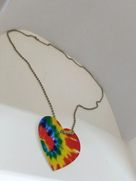 Tie dye Rainbow Heart Pendant Necklace