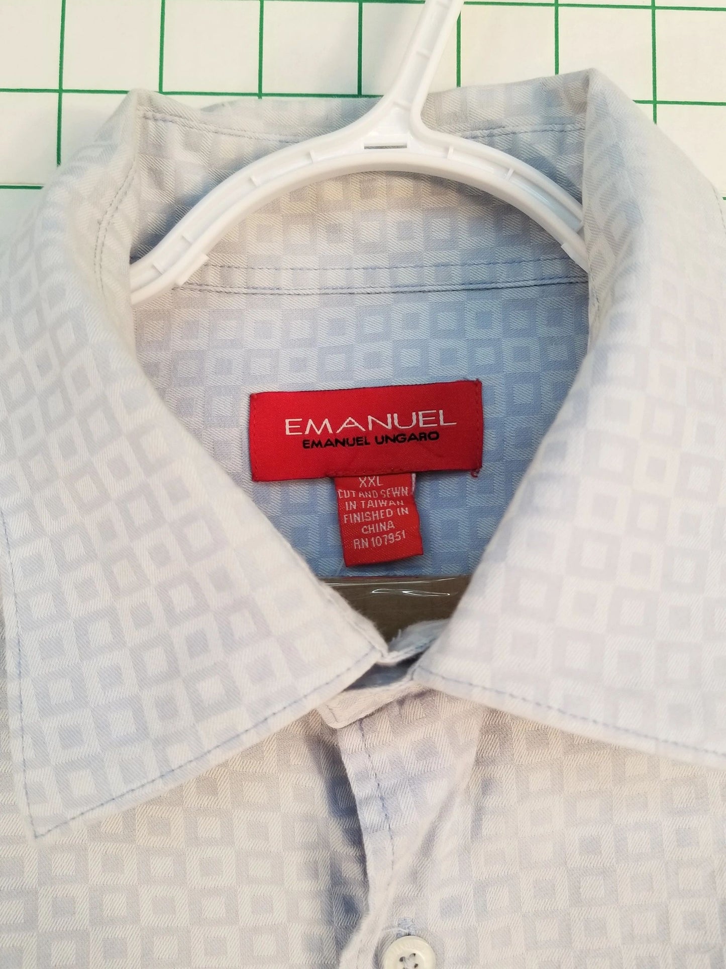 Emanuel Ungaro Blue Square Pattern Button Down Long Sleeve Shirt