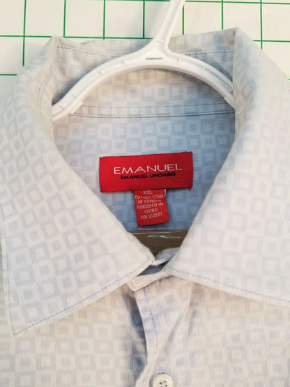 Emanuel Ungaro Blue Square Pattern Button Down Long Sleeve Shirt