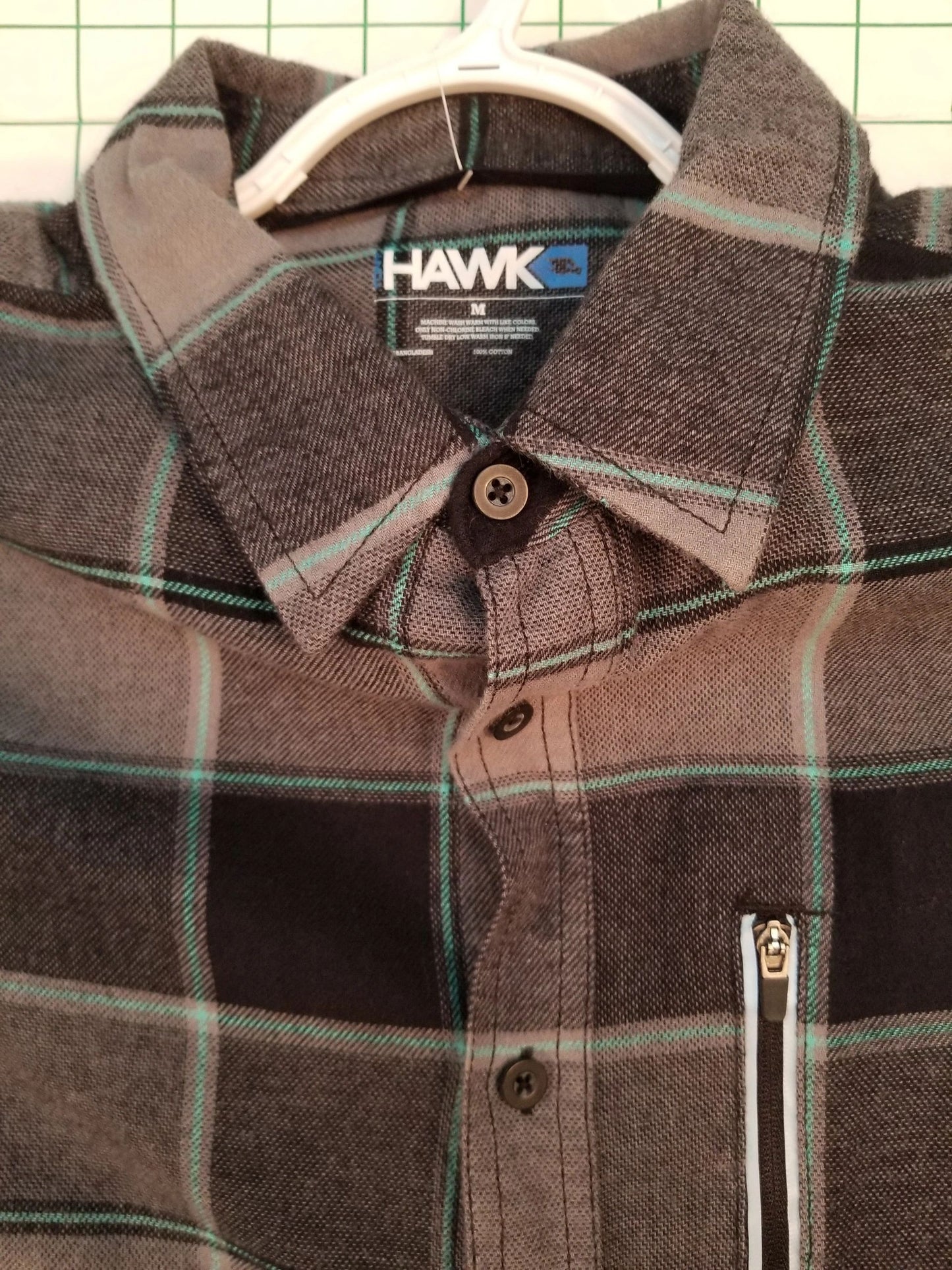 Hawk Black and Grey Checker Print Button Down