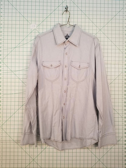 Blue Long Sleeve Button Down with Back Print