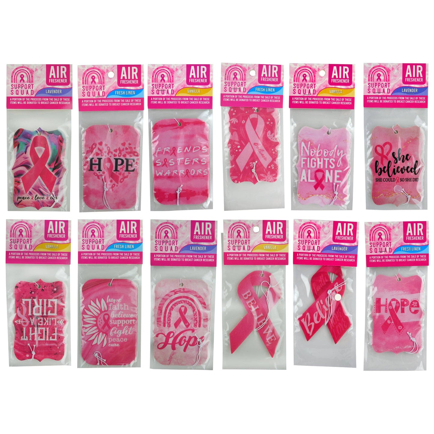 BREAST CANCER AWARENESS HANGING AIR FRESHENER- 12/PACK