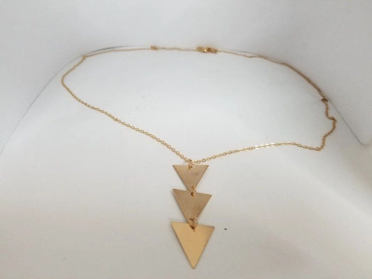 Gilded Alloy Triangle Pendant Necklace