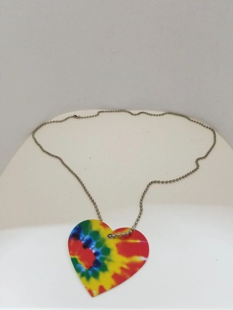 Tie dye Rainbow Heart Pendant Necklace
