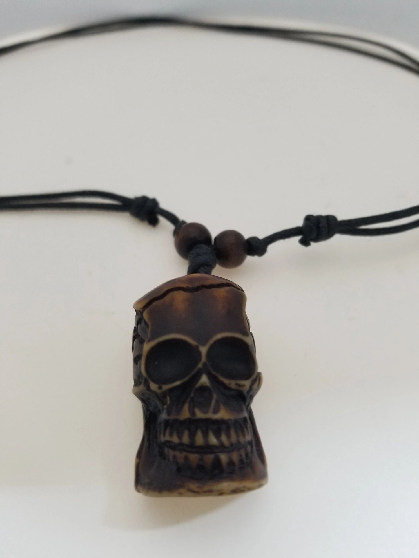 Woodcarving-style Skull Cord Necklace