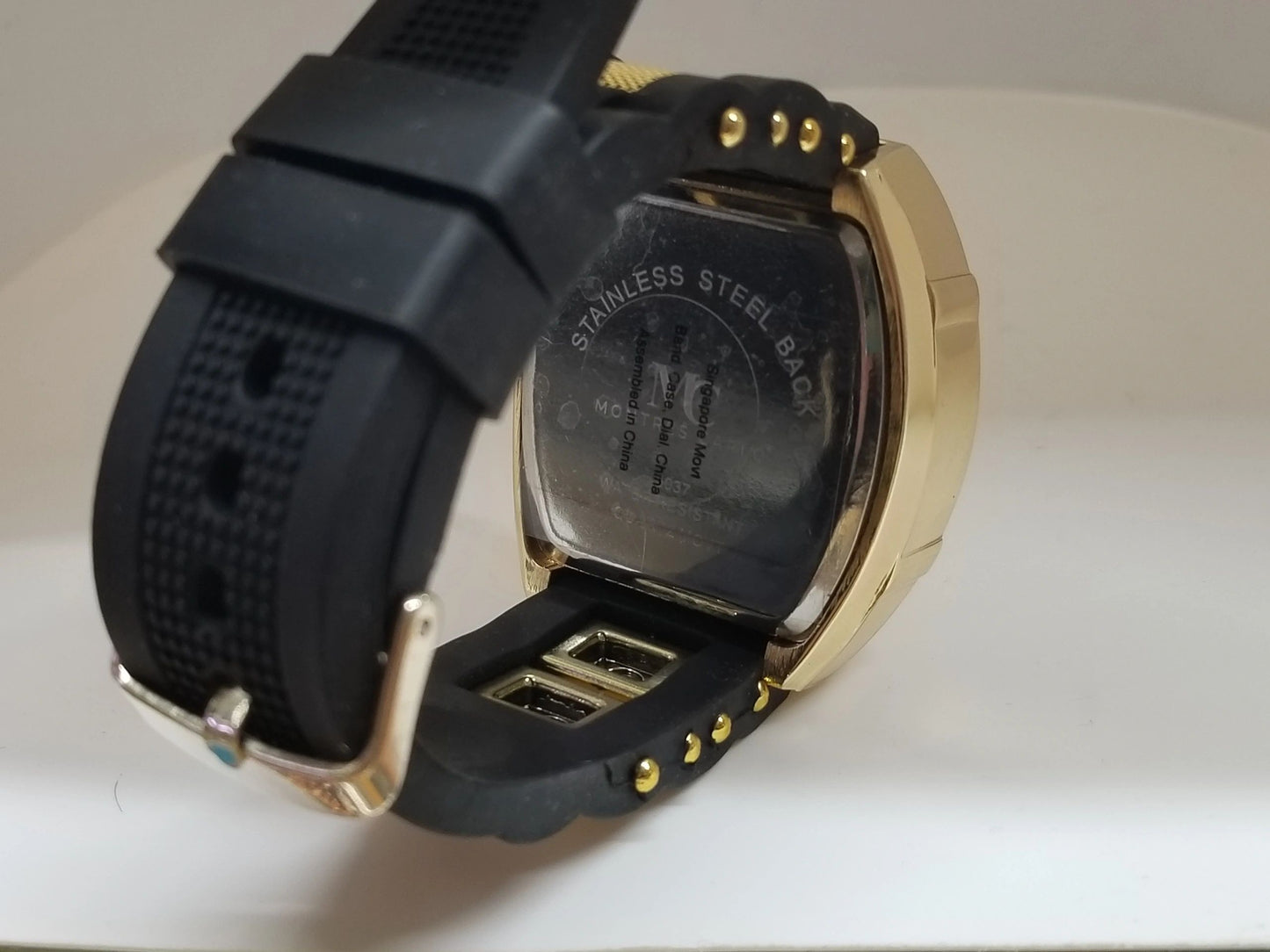 Montres Carlo Gold Stainless Steel/Silicon Jewel Inset Wristwatch