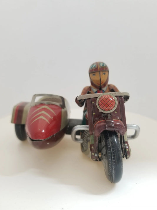 Tin Motorcycle w/ Sidecar Wind-up Collector's Toy