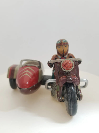 Tin Motorcycle w/ Sidecar Wind-up Collector's Toy