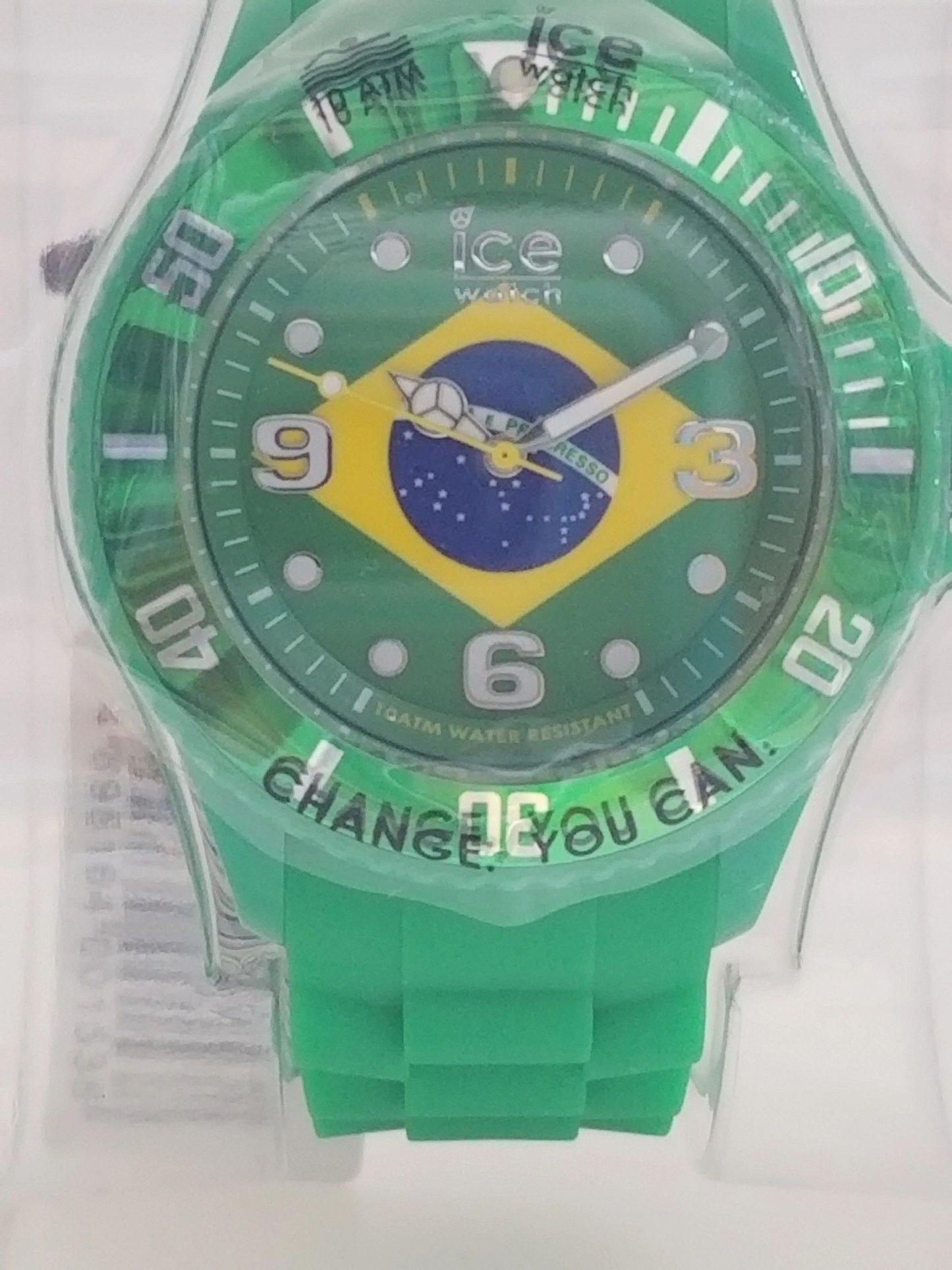 Green ICE Watch w/ Brazillian Flag Face Design