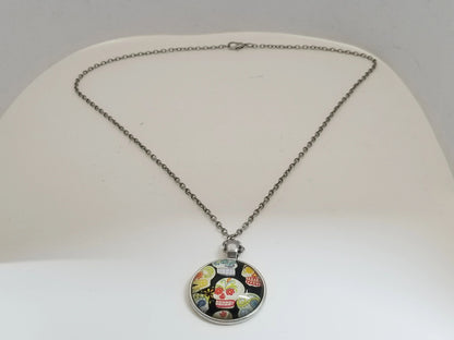 Silver-backed Mural Medallion w/ Chain Necklace