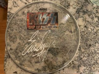 KISS SIGNED Eric Singer 2010 Hottest Show On Earth Tour Fontana Show Used Drumhead 13.5 Inch