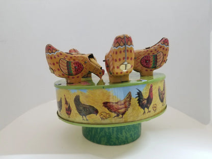 Tin Corn-pecking Chickens Wind-up Collector's Toy