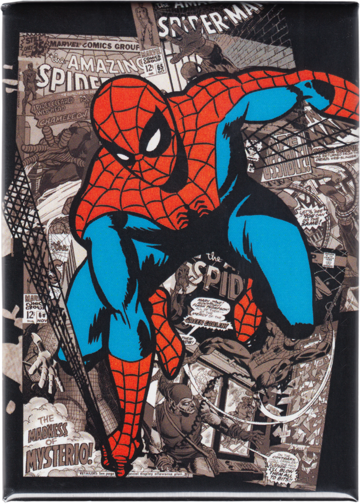 Square Deal Recordings & Supplies - Magnet - Spider-Man - On Comic Background